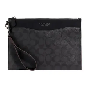 COACH Beckett 28 Leather Zip-Top Document Clutch in Black-Brown for Men