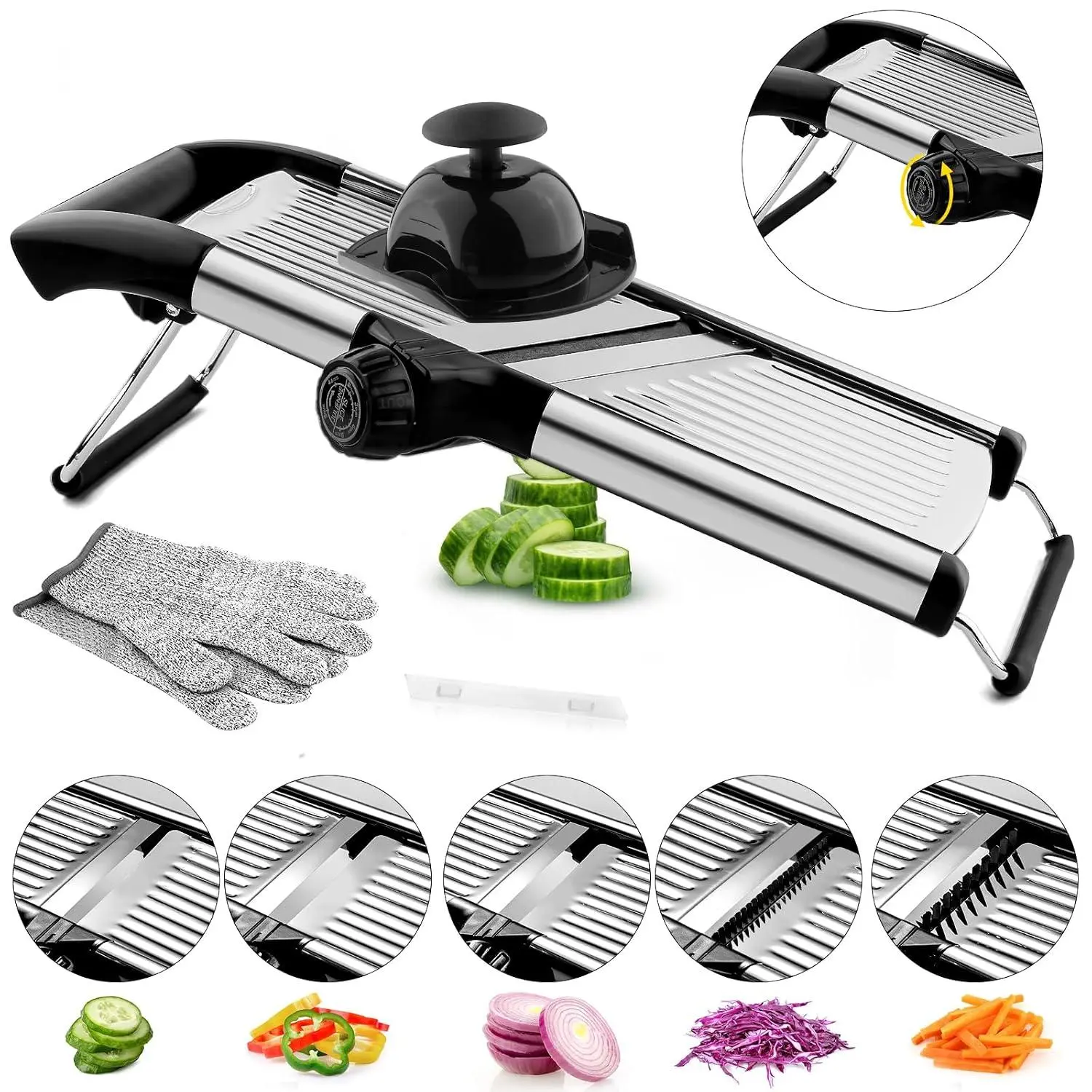 Mandoline Slicer,Mandoline Food Slicer For Kitchen,Mandolin,Potato Slicer,Vegetable Chopper,Adjustable Stainless Steel Veggie Onion Tomato Julienne Cutter With Cut-Resistant Gloves
