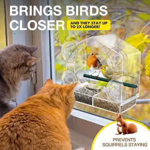 Transparent Acrylic Window Bird Feeder with Enhanced Suction Cups - Easy-to-Clean, Durable Plastic, No Electricity Needed - Perfect for Garden & Yard, Attracts Cardinals