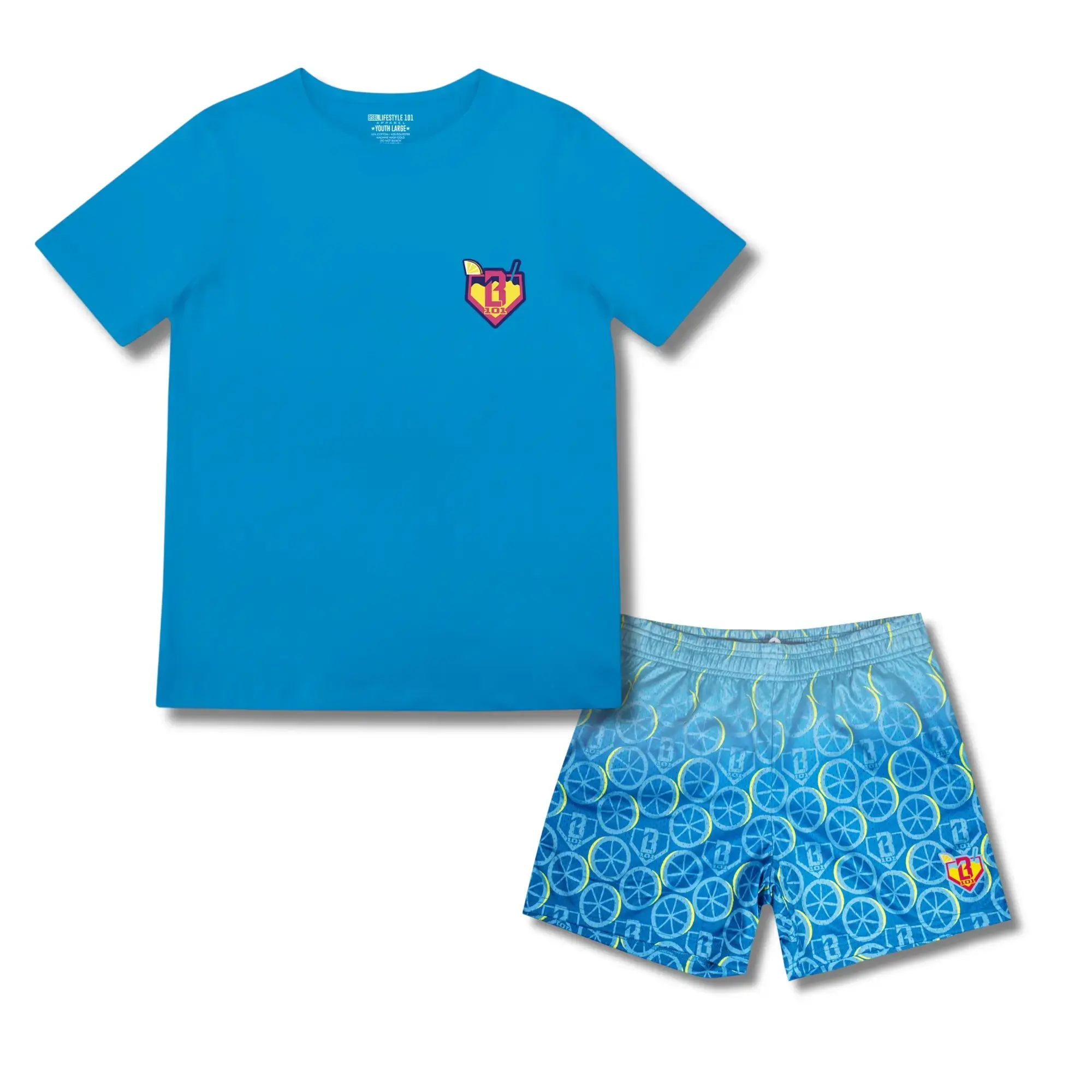 Baseball Lifestyle 101 Lemonade Splash Baseball Tee & Mesh Shorts Set | Summer Athletic Outfit for Youth & Adults