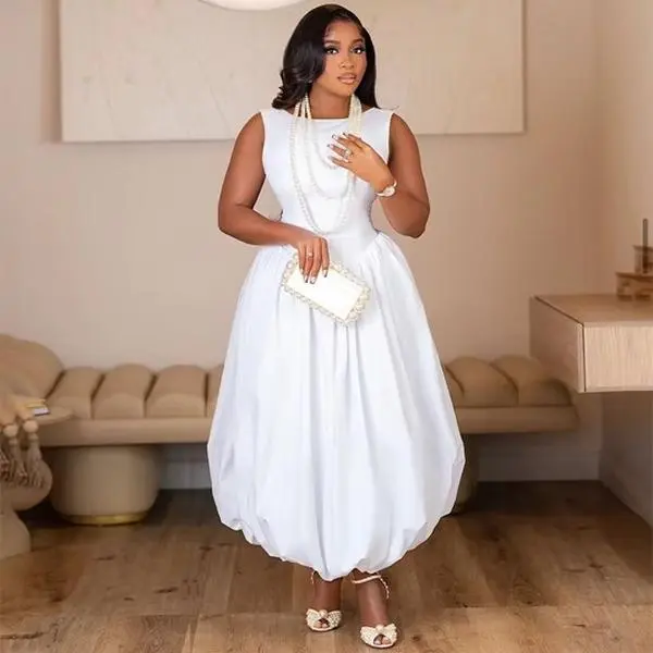 Women's Holiday Ball Summer Vacation Wedding Dress in White with Elegant Design for Special Occasions Womenswear