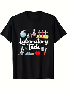Medical Laboratory Professionals Week  T-Shirt - 180GSM 100% Cotton Lab Tech Shirt with Lab Graphics, Unisex S-XXXL Black, Christmas Gifts for Men & Women, Year-Round for Lab Week Events & Daily Wear