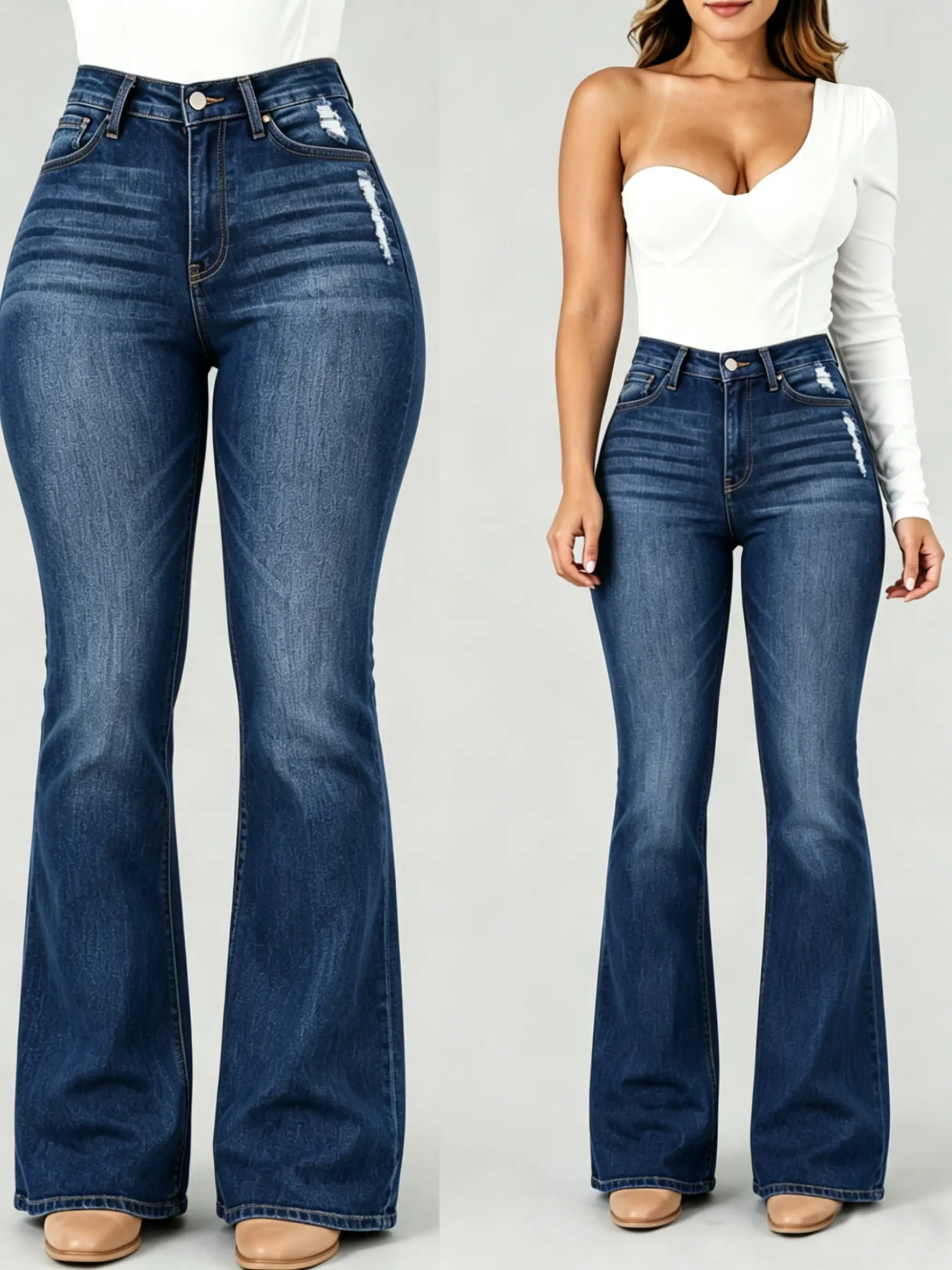 Vintage Bell Bottoms Flare Jeans for Women 90s High Waist Ripped Distressed Wide Leg High Rise Denim Pants