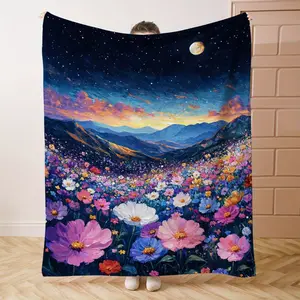 1PC Flower SeaPrint Flannel Blanket Beautiful and Comfortable Warm Nap Blanket for Sofa, Bed, Office, Car, Camping Travel Blanket, Home Decoration - Four Seasons Gift