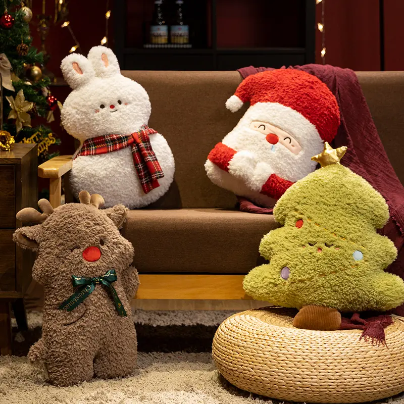 Christmas Tree Pillow Bay Window Christmas Santa Claus Ornament Decoration Doll Plush Cushion Sofa Pillow