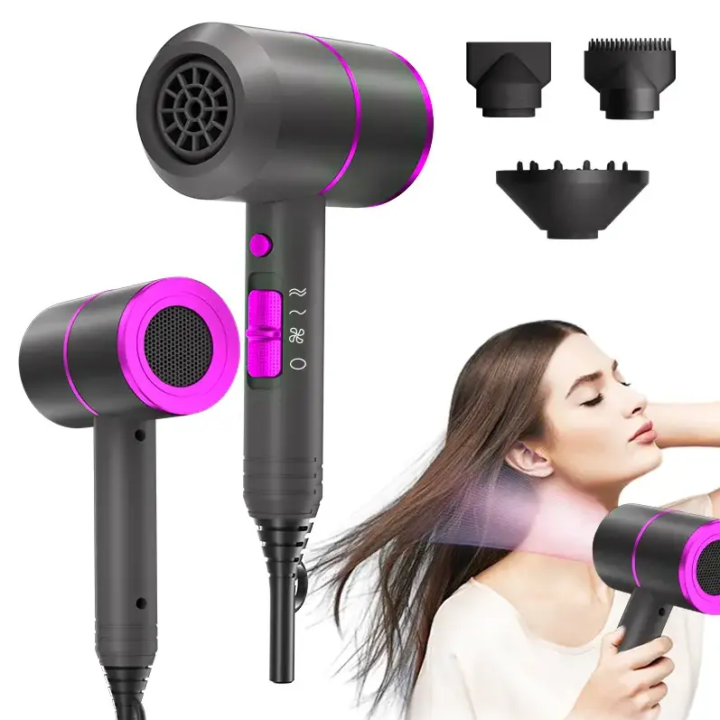 Hair Dryer with Diffuser for Women, Powerful 1800W Fast Drying Low Noise Blow Dryer with 2 Concentrator Nozzle 1 Diffuser Attachments for Home Salon Travel