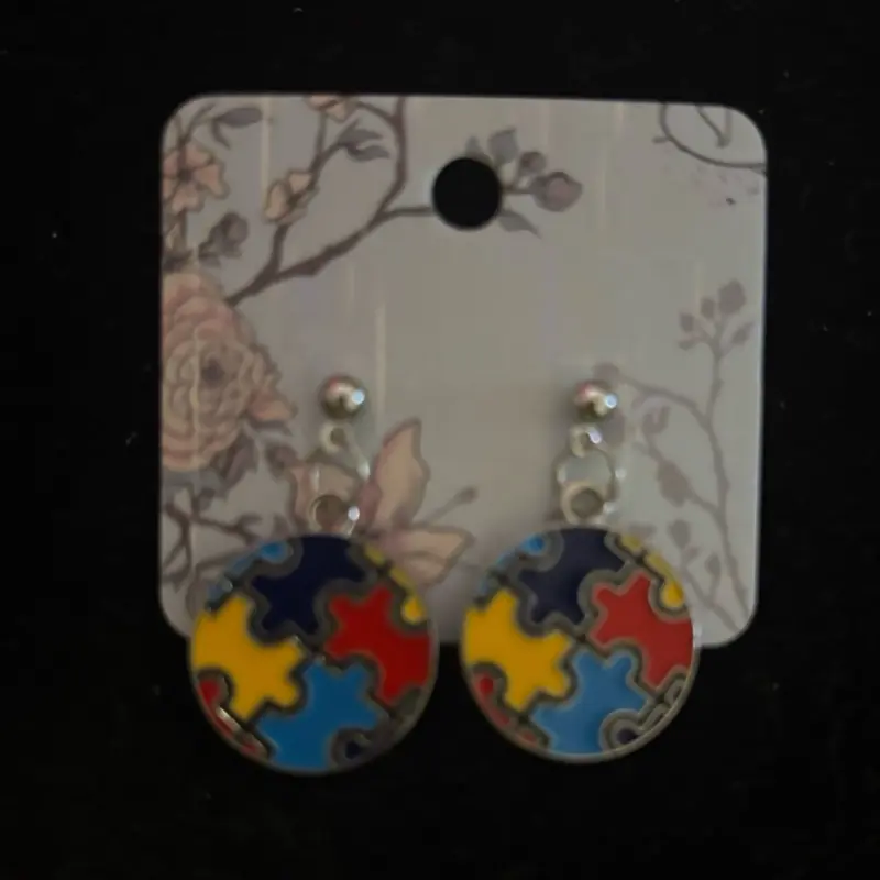 Handmade Autism Awareness Puzzle Piece Earrings Colorful Design for Awareness Support