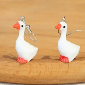 1pair Cute Polyresin Goose Drop Earrings For Women For Daily Decoration