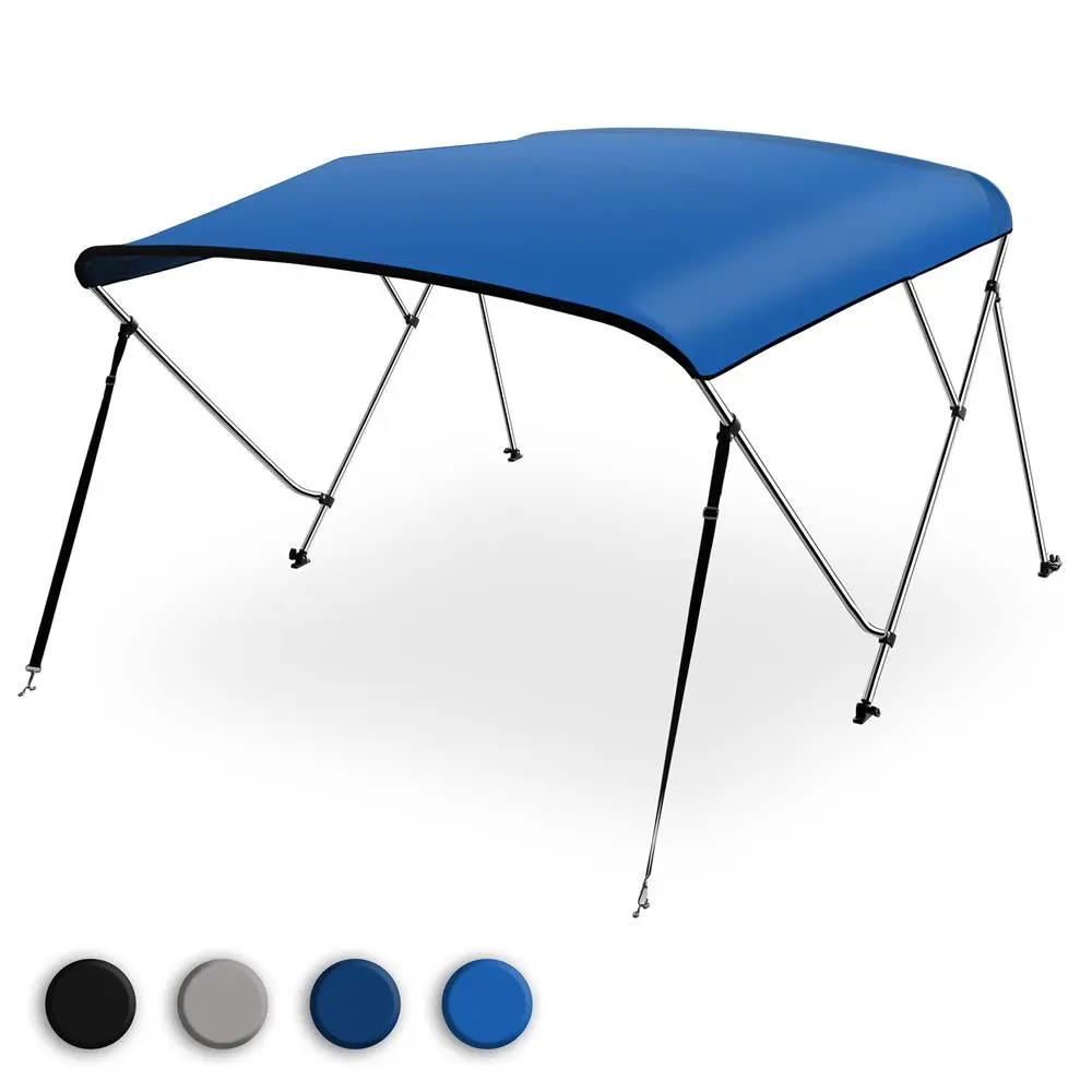 Waterproof Boat Top Bow - Blue | Bimini Top with Aluminum Frame - UV Resistant Marine Grade Polyester Canvas, Boat Canopy with Storage Boot, Stainless Steel Hardware