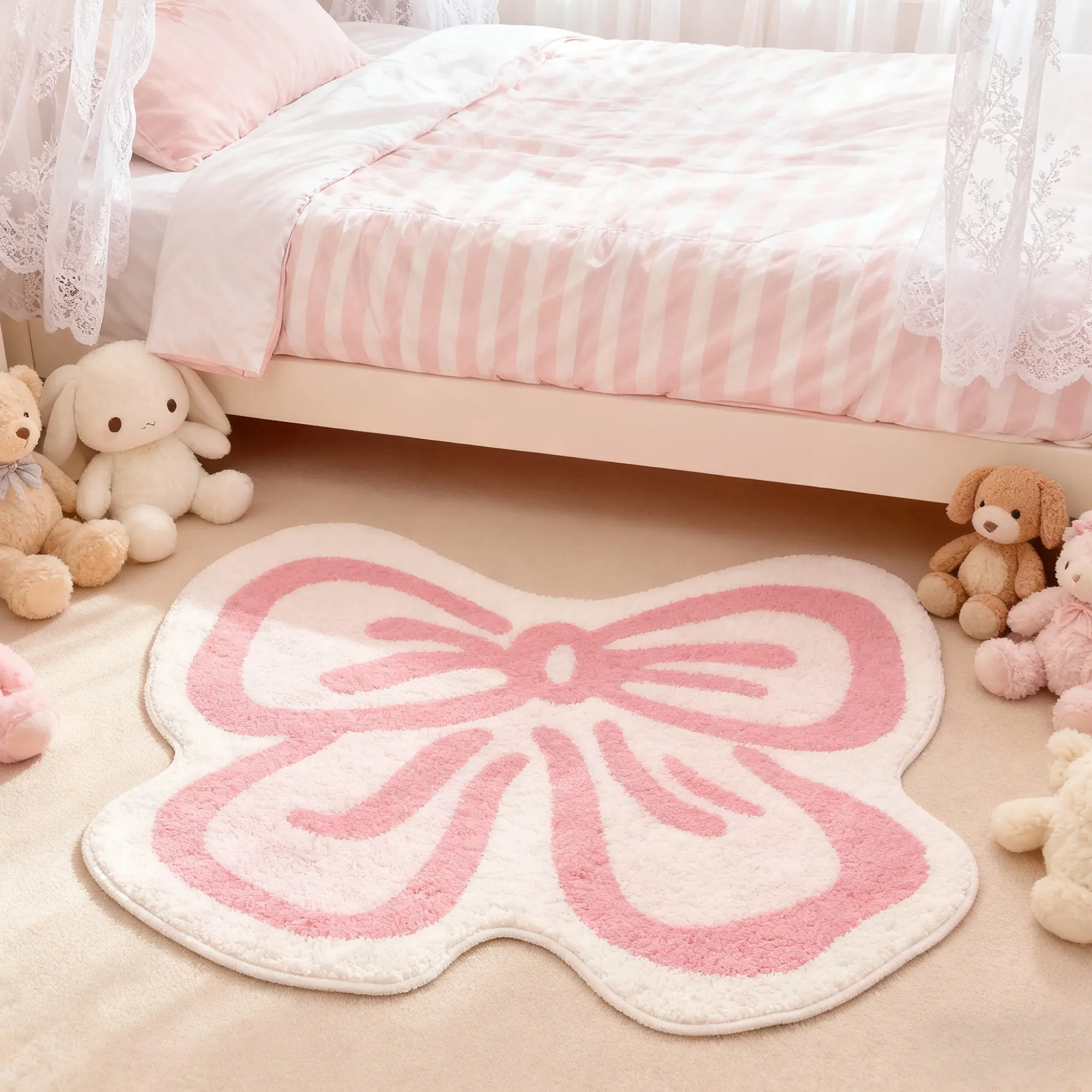 Creative Bow Print Carpet, Foldable Large Soft Area Rug, Home Decor Rug, Bedroom Rugs, Easy Care, Suitable for Living Room Bedroom Balcony Bathroom, Household Decorative Rug