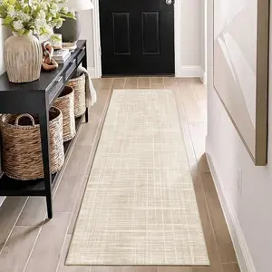 Runner Rugs for Hallway, 2x6 Washable Soft Non Slip Rugs for, Mat for Entryway Living Room Bedroom Beige Grid