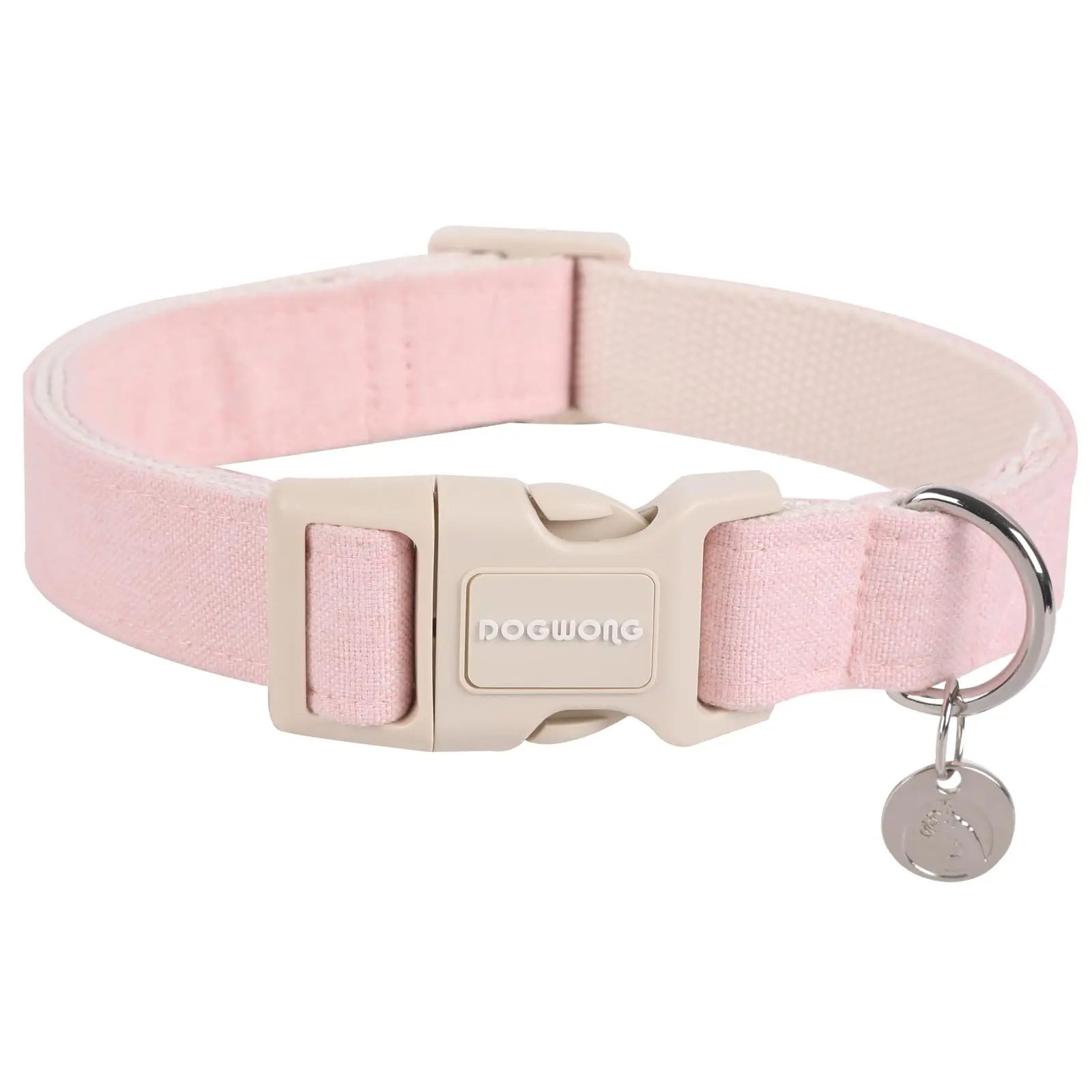DOGWONG Solid Light Pink Cotton Hemp Dog Collar - Adjustable, Handcrafted, Breathable, Chew Resistant, Quick Release Soft Natural Fabric Collar for Small, Medium, Large Dogs Everyday Wear, Collars