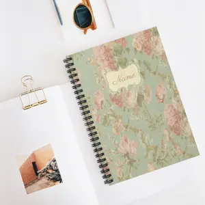 Vintage Floral Spiral Notebook | Sage Green Cottagecore Journal | Personalized Name Notebook Gift for Her