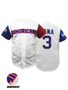Men's Dominicana #3 Baseball Jersey Embroidered V-Neck Button Cardigan Short Sleeve Sportswear Top, Unisex Casual Fit All Seasons