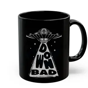 Down Bad Mug, Funny Office Gift, Cosmic Galaxy UFO Graphic Double Side Printed Coffee Mugs