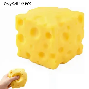 Yellow Cheese Decompression Squeeze Toy, Cheese Stress Relief Soft Novelty Toy, Fun Square Cube Shape squishy chesse Toy, Soft Squishy Stress Relief & Rebounding Sensory Fidget Toy for Adults & Kids, Novelty Gifts