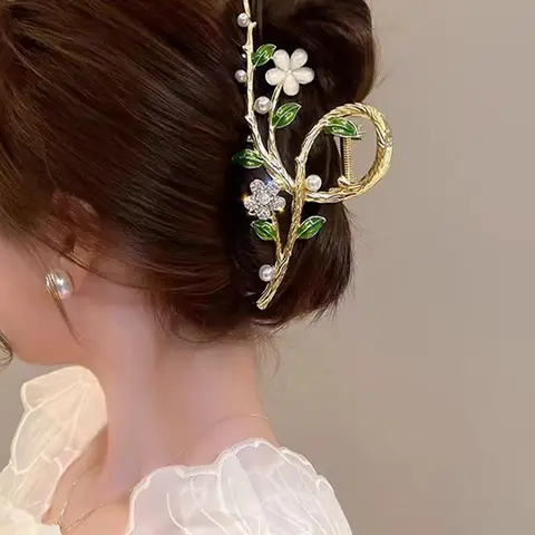 Women's Elegant Faux Pearl & Flower Decor Hair Claw, Exquisite Trendy Hair Claw, Chic Hair Accessories for Daily & Party Hairstyle Decoration, Clip In Claw