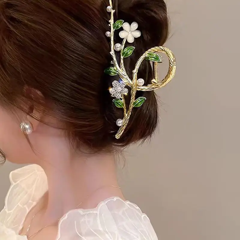 Women's Elegant Faux Pearl & Flower Decor Hair Claw, Exquisite Trendy Hair Claw, Chic Hair Accessories for Daily & Party Hairstyle Decoration, Clip In Claw