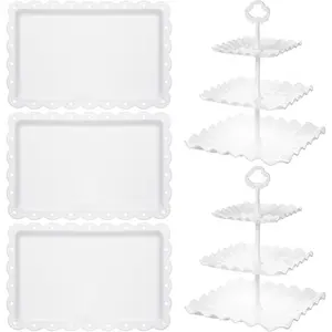 5 count Dessert Table Display Set, Cupcake Stand, 5- White Plastic Party Tray Set with 3-Tier Display, Dessert Tree Tower for Birthday Cady Bar Decor Weddings, Parties Events