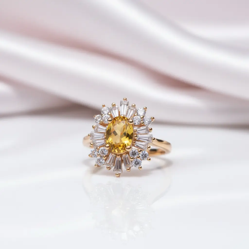 Oval Cut Citrine Flower Engagement Ring