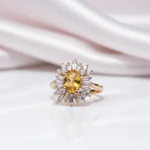 Oval Cut Citrine Flower Engagement Ring