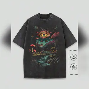 Summer T-Shirt 230G ed T-Shirt Fantasy Forest And Sun Eye Pattern Printed Wax Printed Cotton Thickness All-Day All-Gender Tee