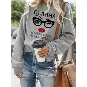 Women’s Round Neck Long Sleeve Pullover Sweatshirt, Bold Letter Pattern, Casual Fashion Top, Spring & Fall Wear