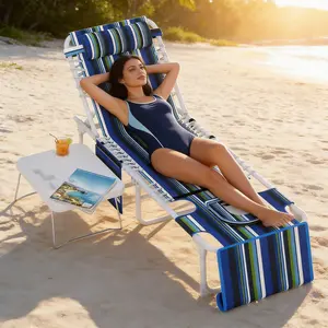 3in-1 Outside Beach Lounge Chair with Folding Table Tanning Chair with Face Hole 5 Reclining Positions and Removable Pillow, for Beach, Pool, Patio, Garden 330lbs