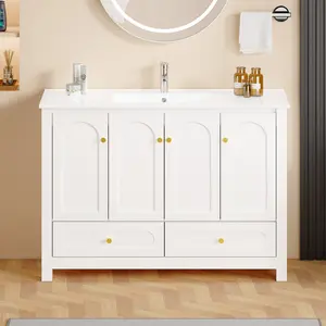 48" White Bathroom Vanity with Ceramic Sink Combo, Abundant Storage Cabinet -4 Soft close doors and 2 drawers