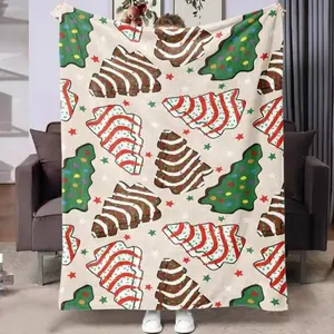 Christmas Tree Cake Flannel Blanket, Soft Skin-Friendly Warm Throw, Cartoon Blanket Halloween and Christmas Gifts   Festive Cookie Print, Perfect Gift For Home Decor  Holiday Season