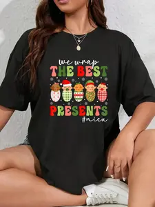 100% Cotton Unisex We Wrap The Best Presents NICU Nurse Mother Baby Christmas T-Shirt,Women's T-shirt Christmas Happy Snowflake Fun Pattern