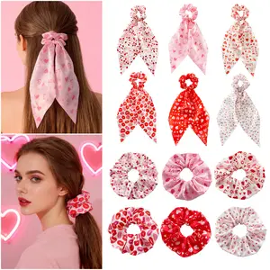 12pcs Bohemian-style Fashionable Fabric Hair Ties |   High Elasticity and Durable Heart-Shaped Red Lip Print, Specially Designed for Ponytails or Buns, Trendy Hair Additions for Daily Wear and Party Gifts