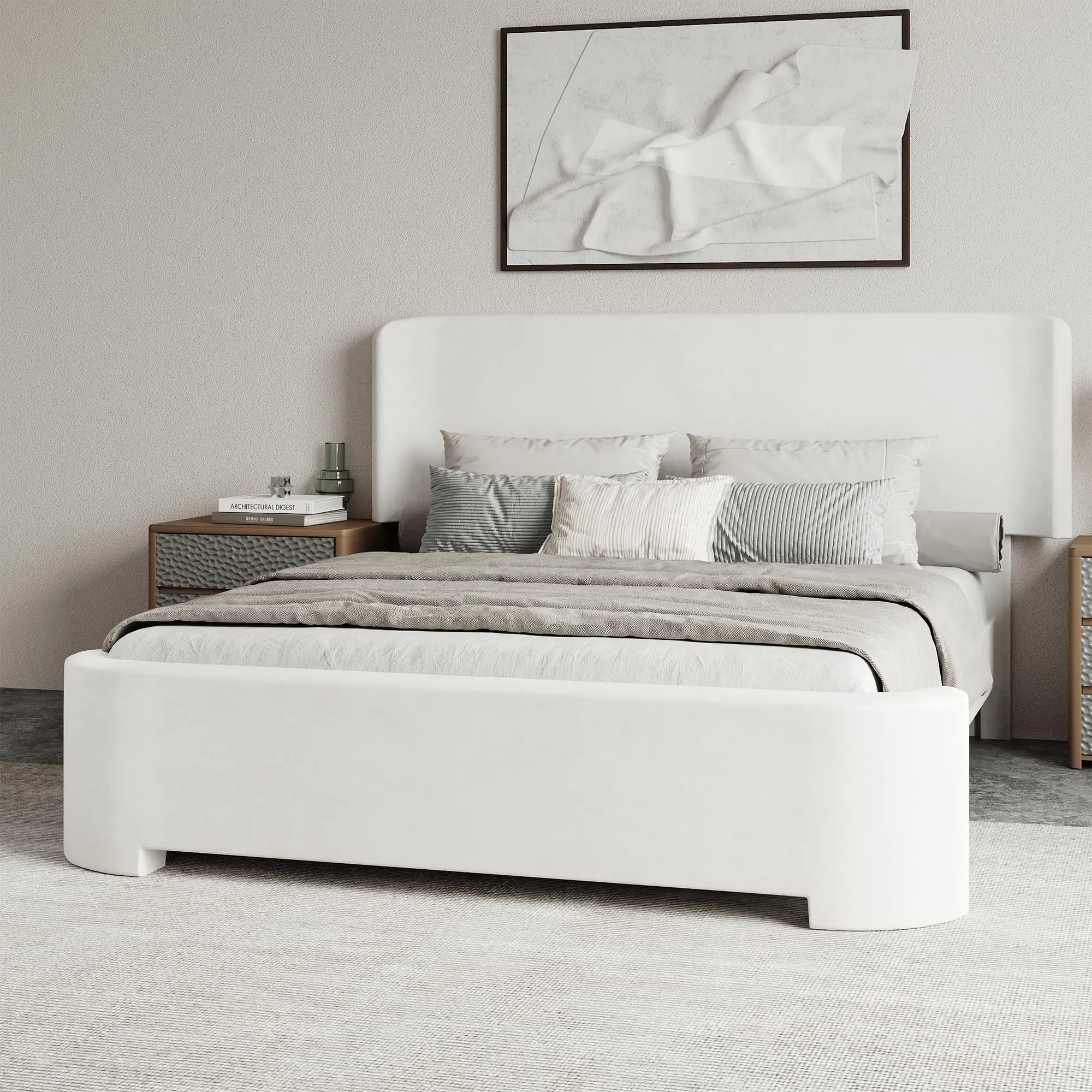 [SummerWins] HOMBCK Bed Frame with Wingback Headboard, Velvet Upholstered Platform Bed with Headboard and Footboard, Quiet & Stable Support, Easy Assembly, No Box Spring Needed#home essentials#back to school