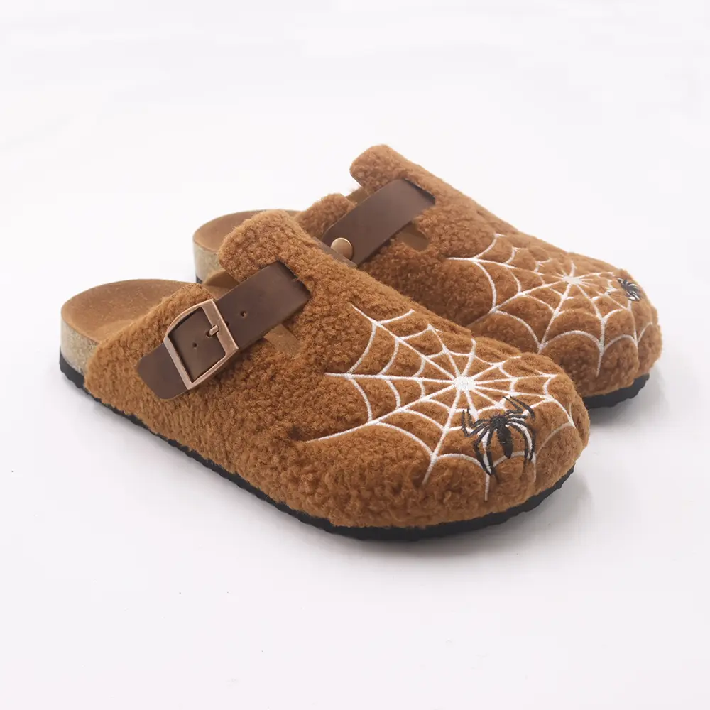Mules & Clogs Men Halloween Aesthetic Spider Web Fleece Cork Slippers Goth Y2K House Outdoor Slip-On casual Shoes