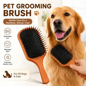 Pain-Free Pet Grooming Massage Brush  Viral Air Cushion Deshedding Tool for Dogs & Cats - Gentle Skin Care & Tangle Remover - Natural Wood Handle, Reduces Loose Hair Easily (Must-Have!) Portable Removal Roller dog brush