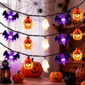 Halloween Lights 6m 40 LED Pumpkin Ghost Bat String Lights Battery Operated Halloween Fairy Lights for Indoor Outdoor Party Home Yard Window Decor