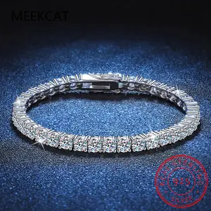 FASHION - Real 3MM D VVS Moissanite Tennis Bracelet Passes Diamond Sparkling Test Solid S925 Jewelry Wedding Women Gift