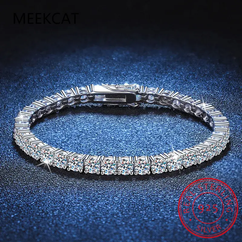 FASHION - Real 3MM D VVS Moissanite Tennis Bracelet Passes Diamond Sparkling Test Solid S925 Jewelry Wedding Women Gift