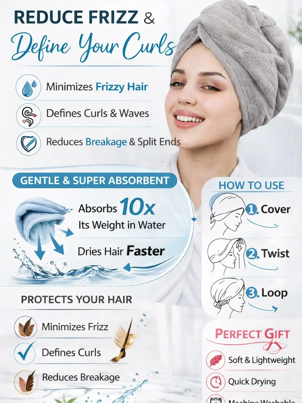Hair Towel Wrap Microfiber Soft Pack Absorbent drying turbans curly hair well secure easy to use for all age Lightweight Bathroom Reusable breathable Hair Towel Wrap Microfiber Soft Pack Absorbent drying turbans curly hair well secure easy to use for all age Lightweight Bathroom Reusable breathable