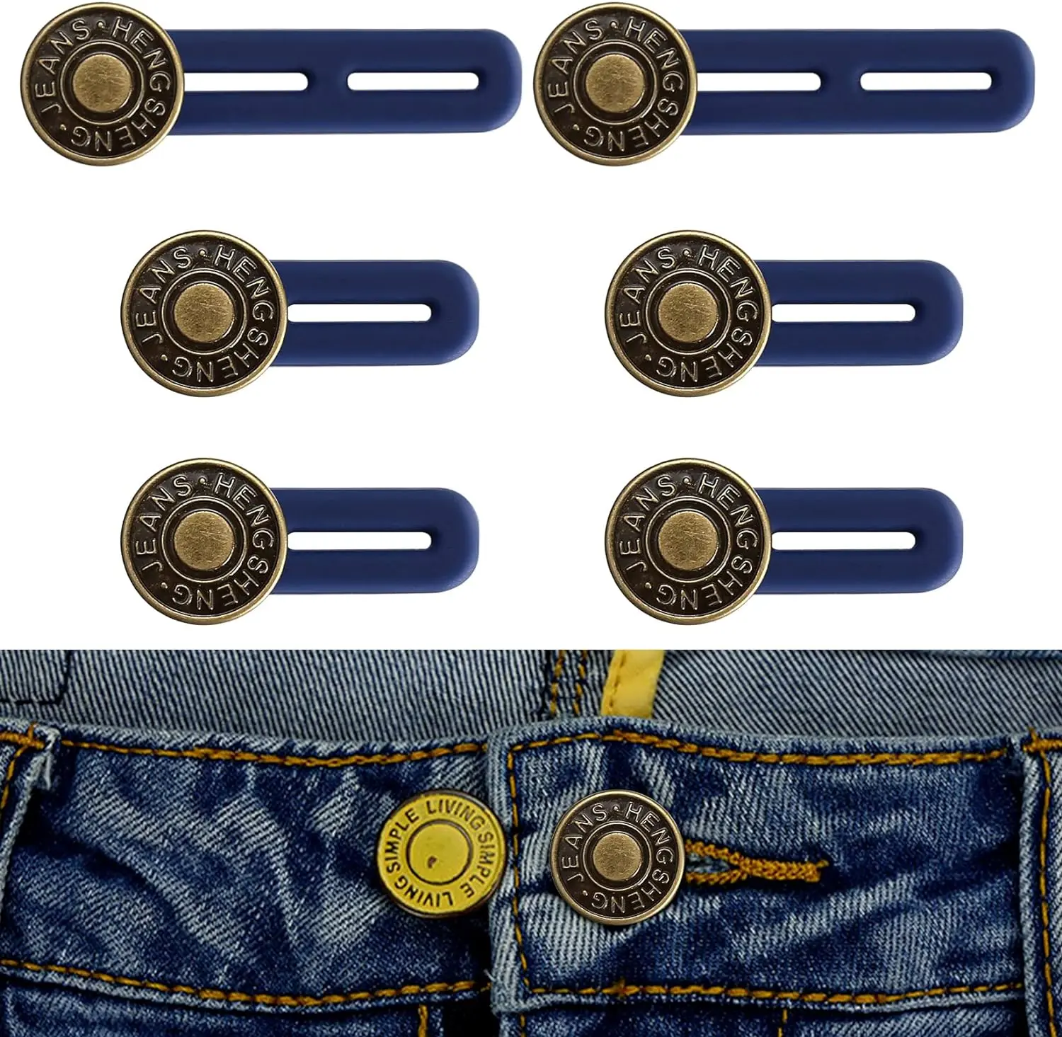 Jeans Button Extender Sewing Craft Kit - 6pcs Easily Attachable Premium Durable Material, Multiple Times Use Sewing Tools for Women, Extends Jeans Lifespan, Blue & Brown Options (Limited Sale)