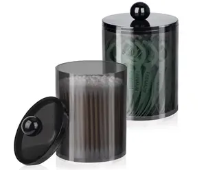 2 Pack Qtip Holder,Canister Apothecary Jar Set, Bathroom Jars with Lids Set