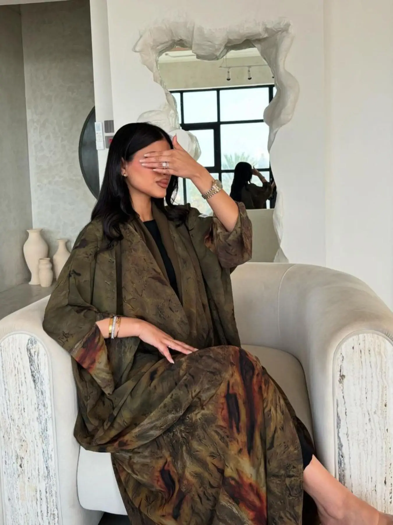 Women's Tie Dye Print Abaya, Modest Casual Long Sleeve Outerwear for Daily Wear, Ladies Islamic Clothing for All Seasons