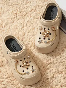 Women's Punk Style Perforated Shoes with Sequins, Thick Sole Hollow Design, Comfortable Garden Shoes, All Seasons Eva Material