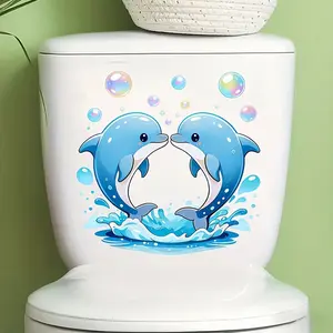Creative Dolphin Toilet Sticker, Bathroom Tank Decal, Glass Window Peel & Stick, Bedroom Wall Art, Spring New Design, Self-Adhesive Vinyl, Bathroom Decorations