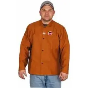 Stanco Safety Products Brown Welding & Flame Resistant Workwear Jacket, Size M (38-40" Chest), Cotton, Snap Closure, 1 Pocket, Model W630-MEDIUM