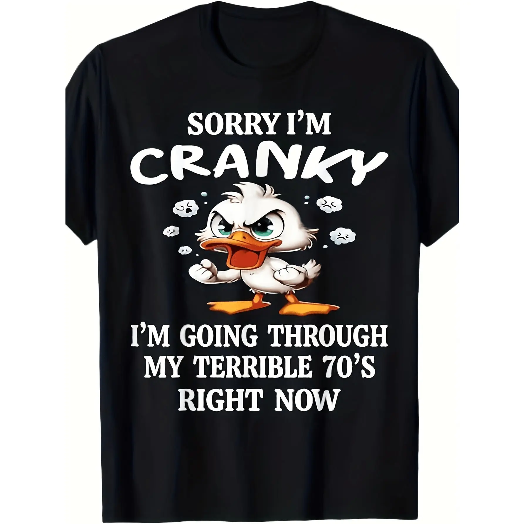 Men's 100% Cotton Funny "Terrible 70s" Duck Graphic T-Shirt - Casual Round Neck Short Sleeve Streetwear Top, Long-Lasting Tshirt with Rich Tone Retention for Daily Wear, Retains Its Rich Tone