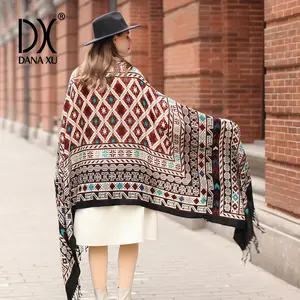 DANA XU 100% Merino Wool Oversize Pashmina Blanket chunky Scarf Cashmere Wrap for Women Fall Winter Shawl Floral poncho pashmina Open Front Warmth