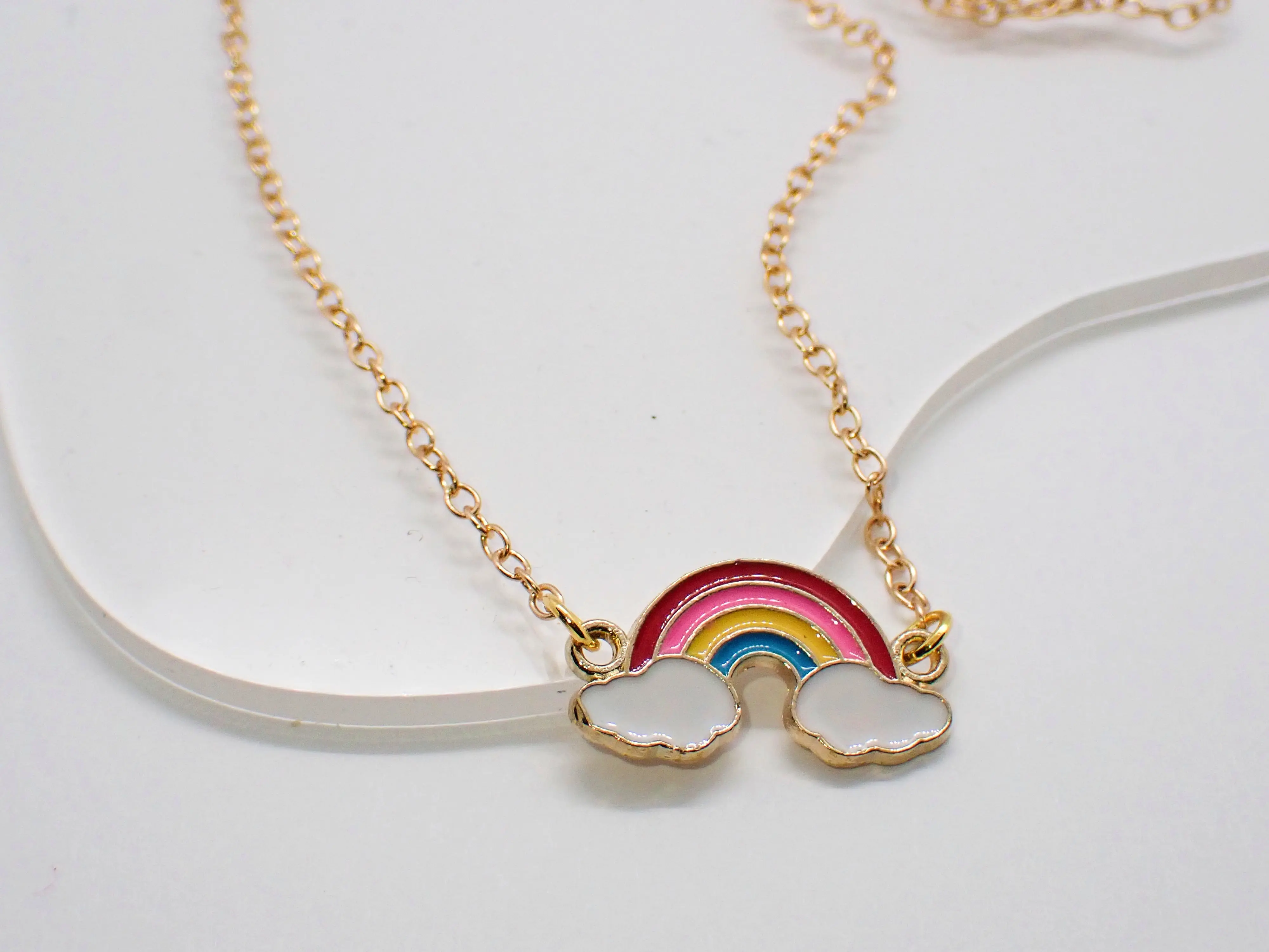 Gold Rainbow Pendant Necklace, Fashion Costume Jewelry Accessory for Women