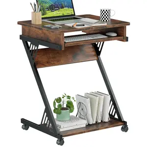 ALISENED Computer Desk for Small Spaces with Wheels and Bottom Shelves , Z-shape Gaming Desk Home ，Office Desk ，Ergonomic Desk
