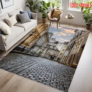 【2D flat】Best-selling hot carpet, ancient streets, stone-paved roads, elegant architecture, indoor flannel carpet, decoration, festival gift, easy to clean, machine washable, durable carpet